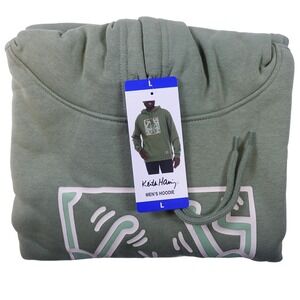 Keith Haring Hoodie Men Large Art Style Graphic Pullover Green Pocket NWT